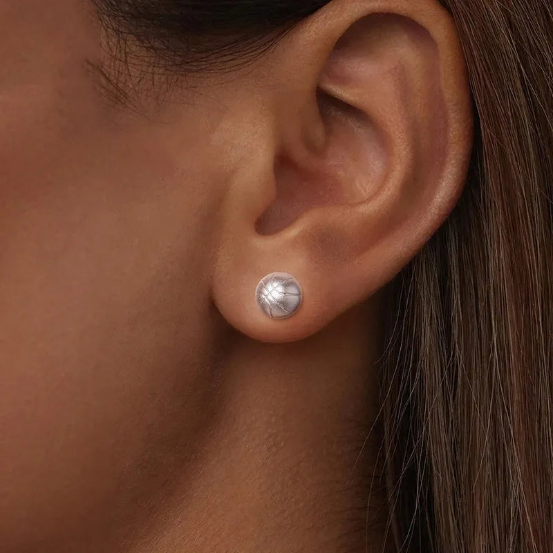 S925 Sterling Silver Basketball Stud Earrings for Women Electroplated Silver Stud Earrings in Colour SCE1906 Pair of Sports Themed Earrings