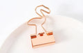 Gold plated metal office clip with decorative long tail design showing flamingo, love, clouds, cat, and cactus motif options
