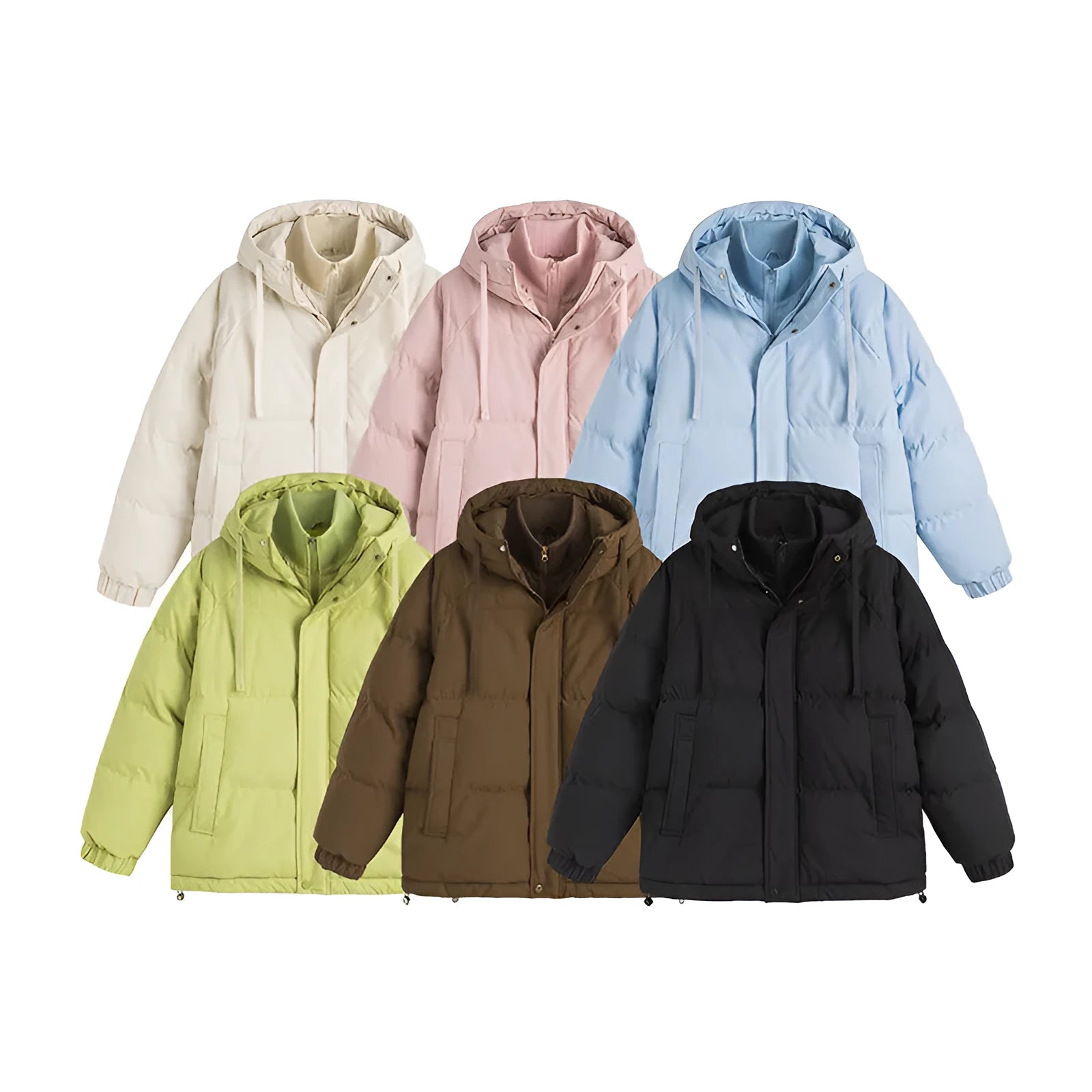 Loose beige two-piece cotton-padded cardigan jacket for men and women with side pockets.