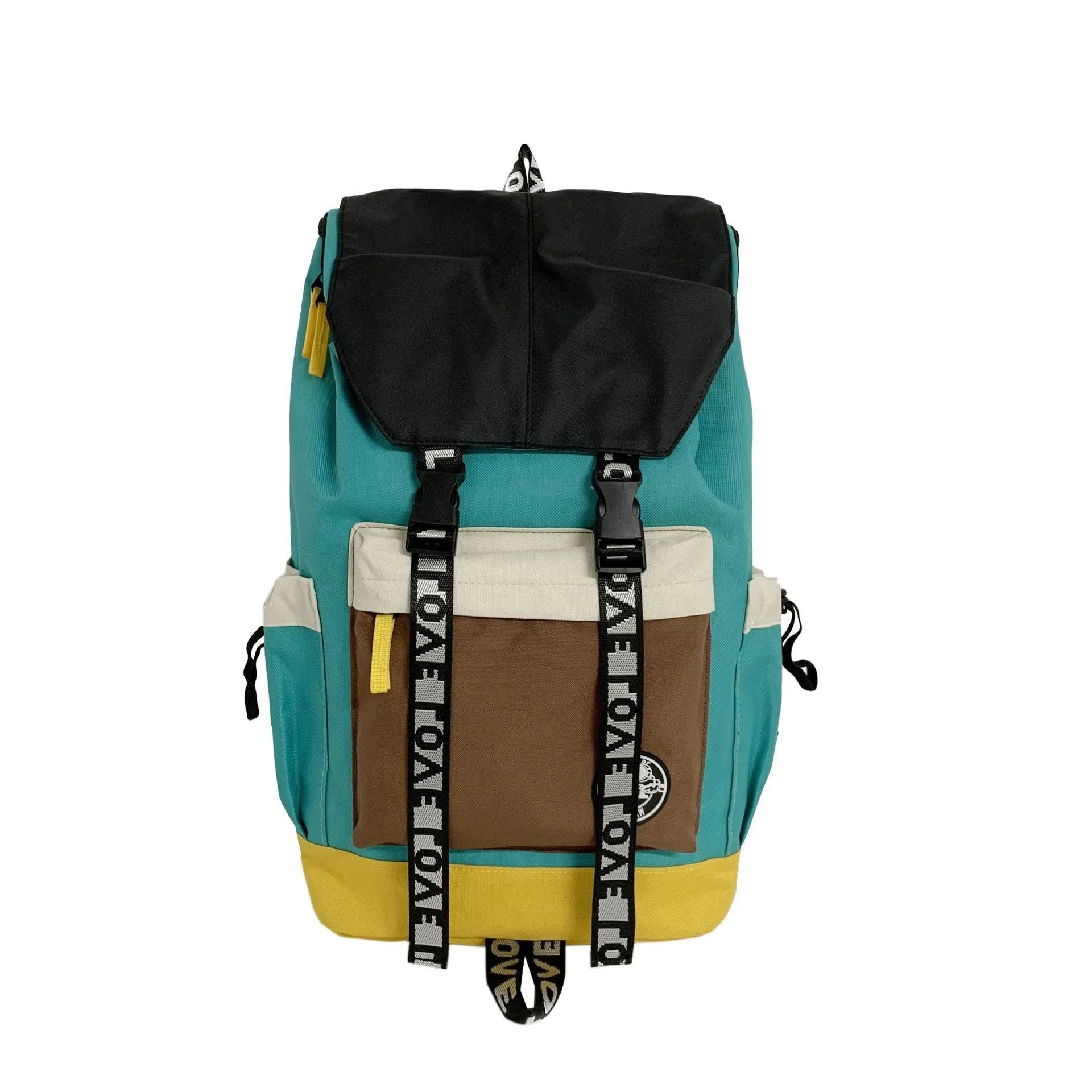 Oxford cloth backpack in black, green, or red, showing handheld and shoulder straps