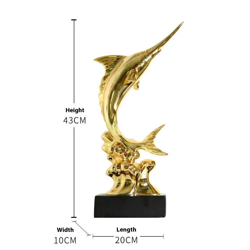 European-style resin swordfish decorative ornament on display in selected colour.