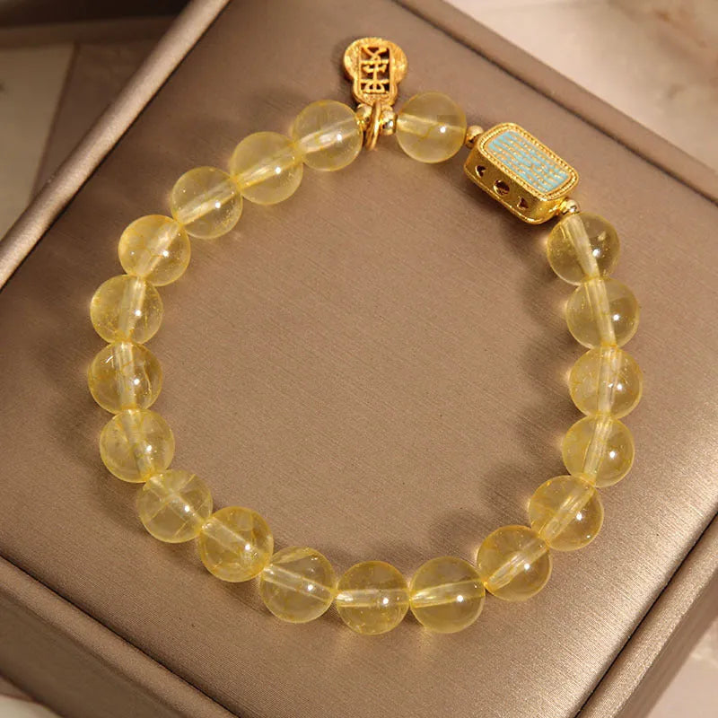 Women's natural yellow citrine crystal bracelet with rhinestone decorative accents