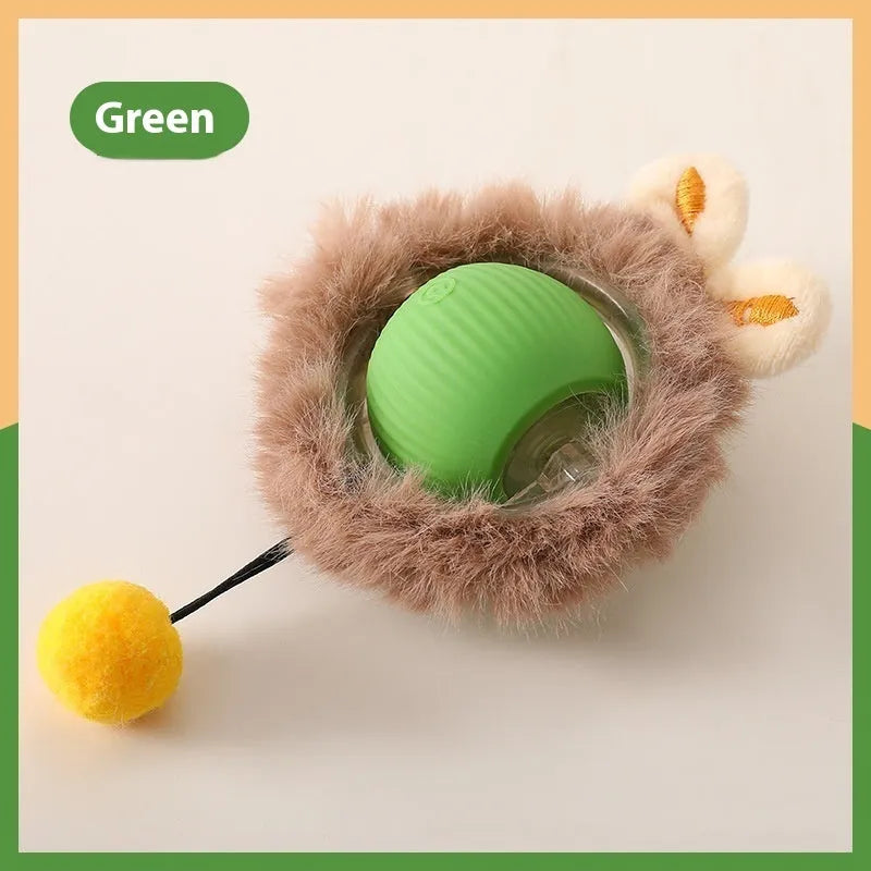 Silicone rolling cat toy ball available in red, green, and grey colours