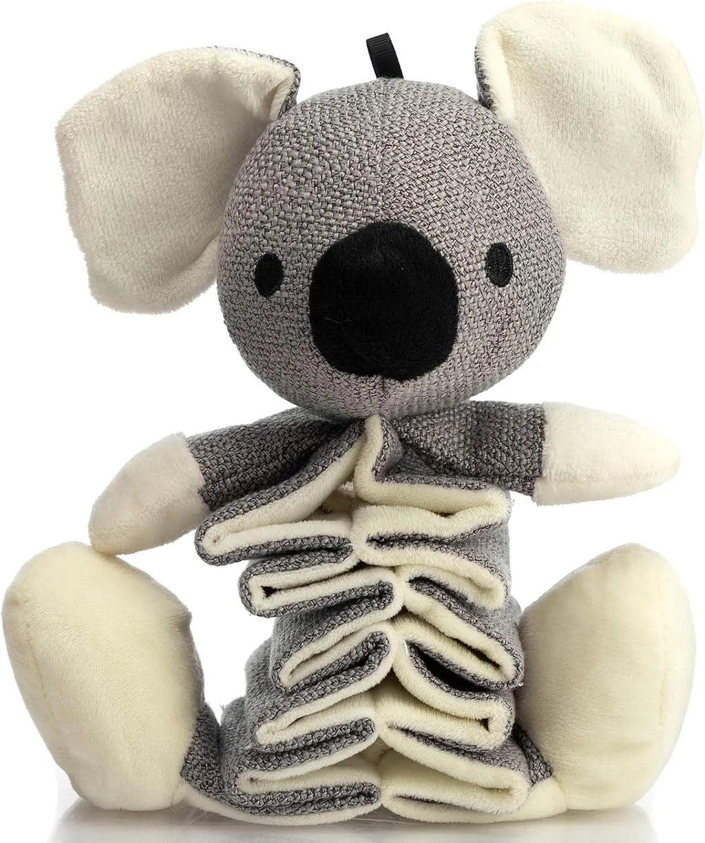 Gray koala squeaky dog toy with crinkle paper, measures 30cm long, for small medium large dogs