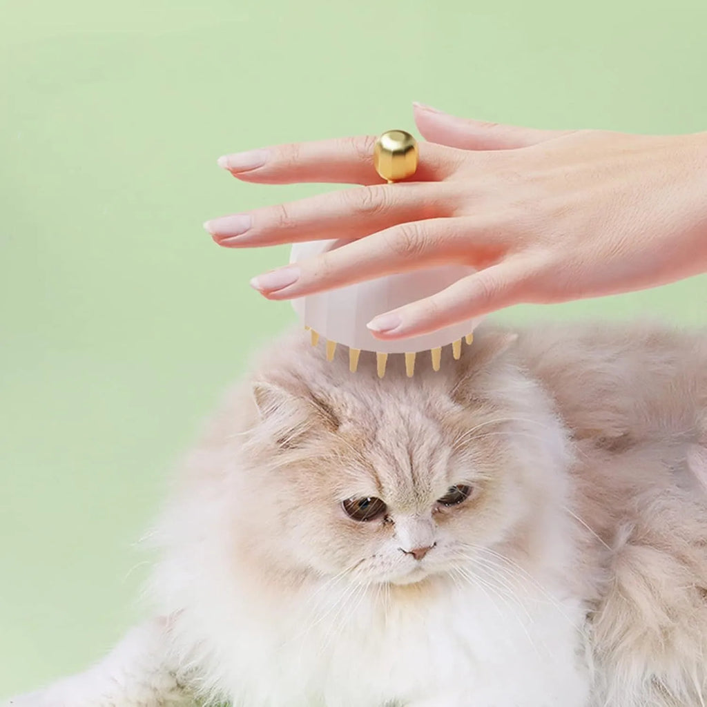 Green pet bath massage brush with dual-sided head and drain holes for dog and cat grooming