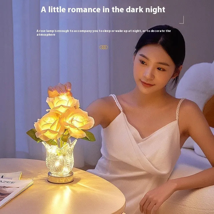 Crystal flowers table lamp with touch dimming controls and USB charging port
