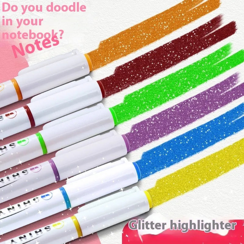 Set of four Sparkling Star River glitter highlighter pens in pastel colours with slanted tips.