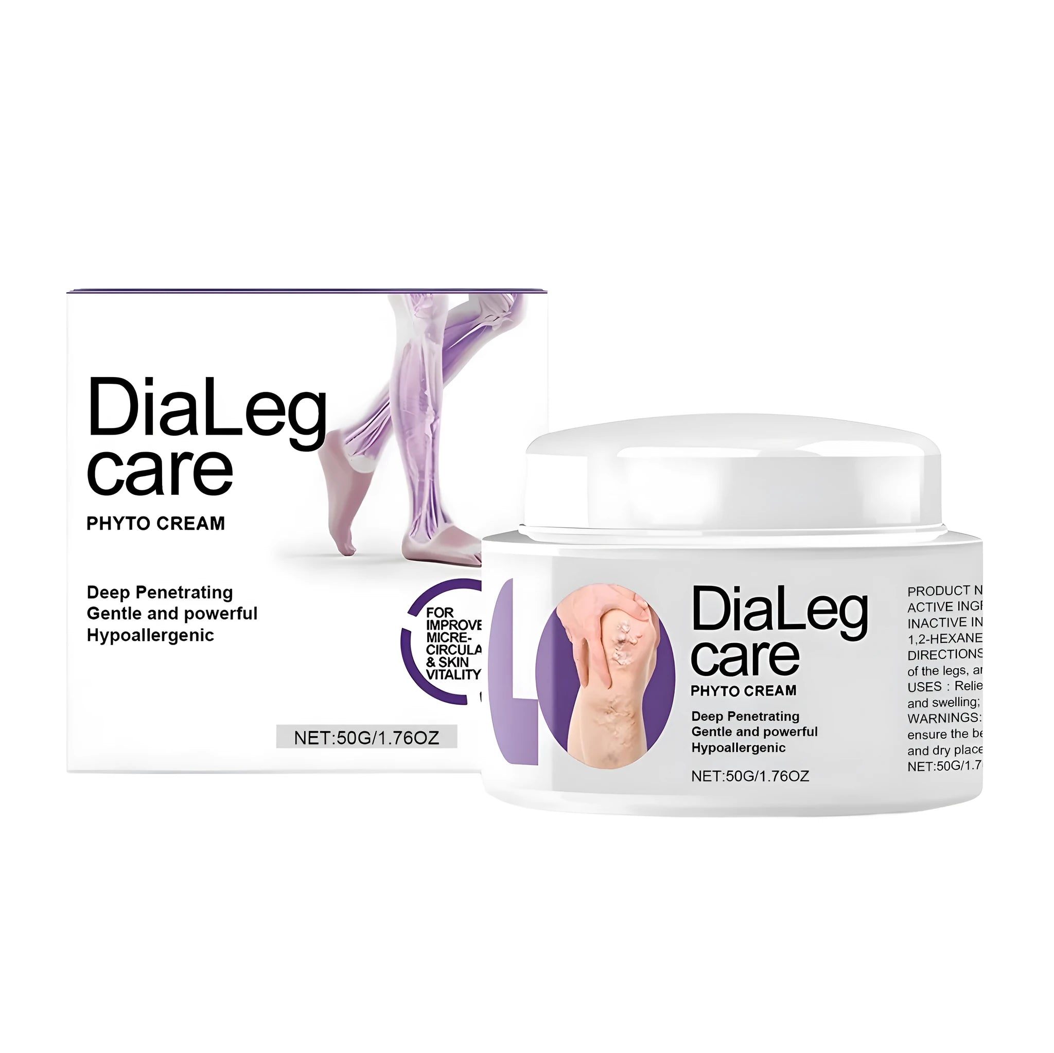 A 50g tube of varicose vein care cream with ingredients mint leaves and shea butter.
