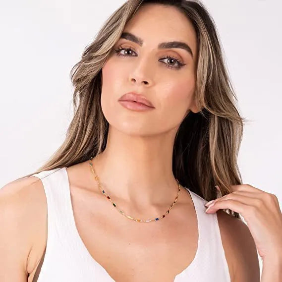 Ladies' geometric crystal necklace with alloy chain showing glass pendant and 41-50cm length