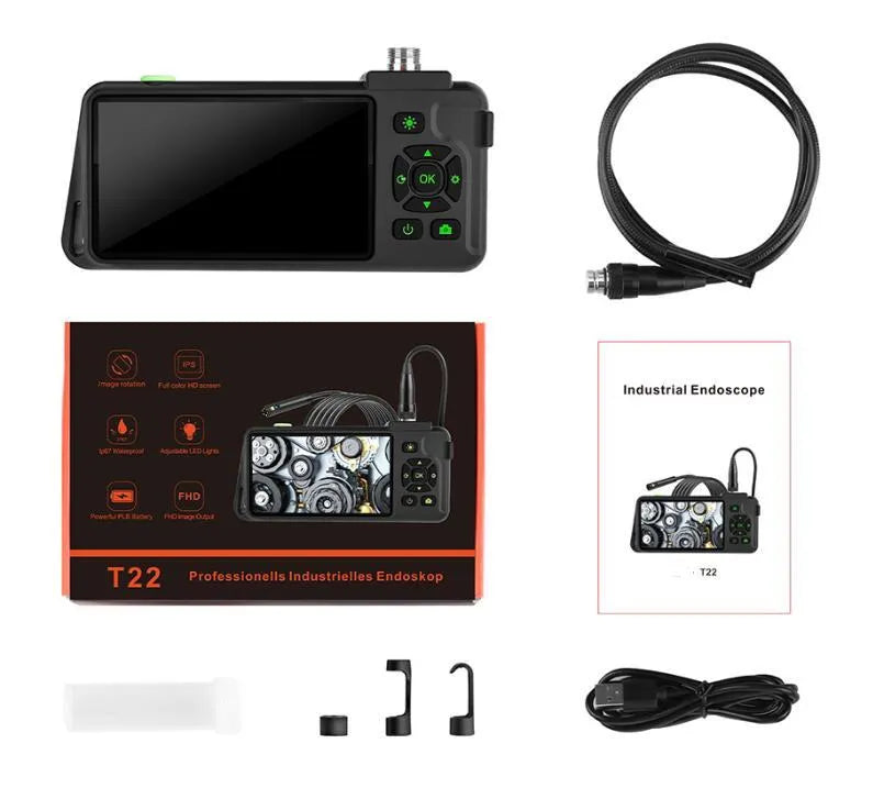 Portable handheld industrial endoscope with 4.5-inch screen and 1 metre cable for automotive inspection