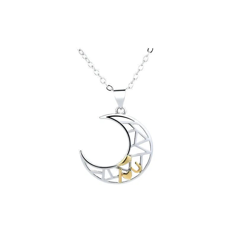 Sun moon tooth couple necklace with copper pendant and cross chain, male and female colour variants