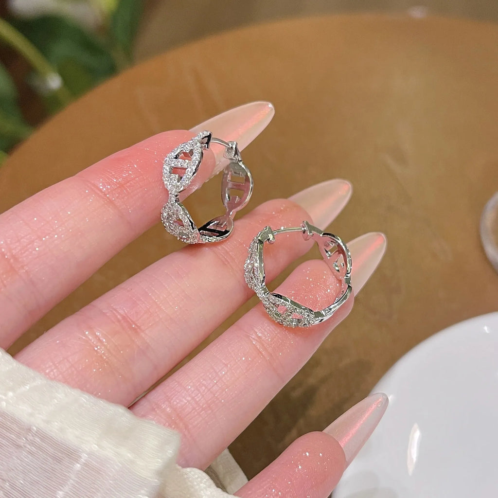 Women's light luxury diamond earrings in silver, gold, or rose gold thick plating with casual styling
