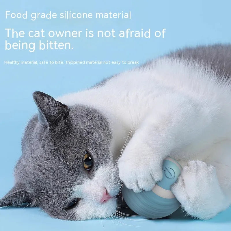 Automatic moving bouncing rolling ball smart cat toy in blue and pink silicone construction