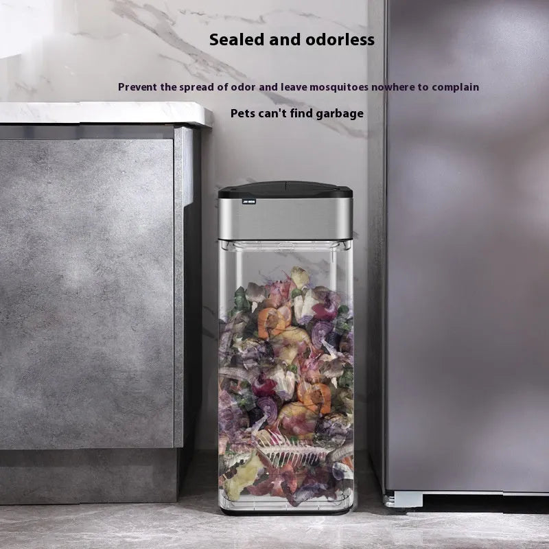 Stainless steel inductive smart trash can with deodorant, square shape, large capacity for kitchen