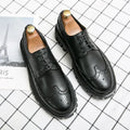 Men's black and brown business brogue shoes with round toe and artificial PU construction