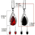 Black and red teardrop glass pendant alloy necklace and matching earrings set.