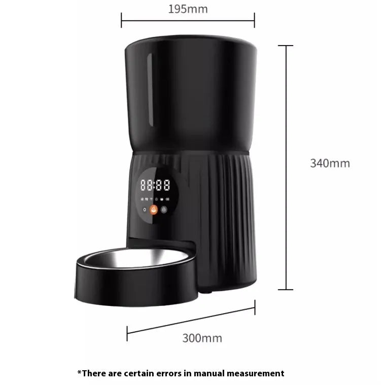 Black and white intelligent pet feeder with automatic timing and quantitative remote feeding control