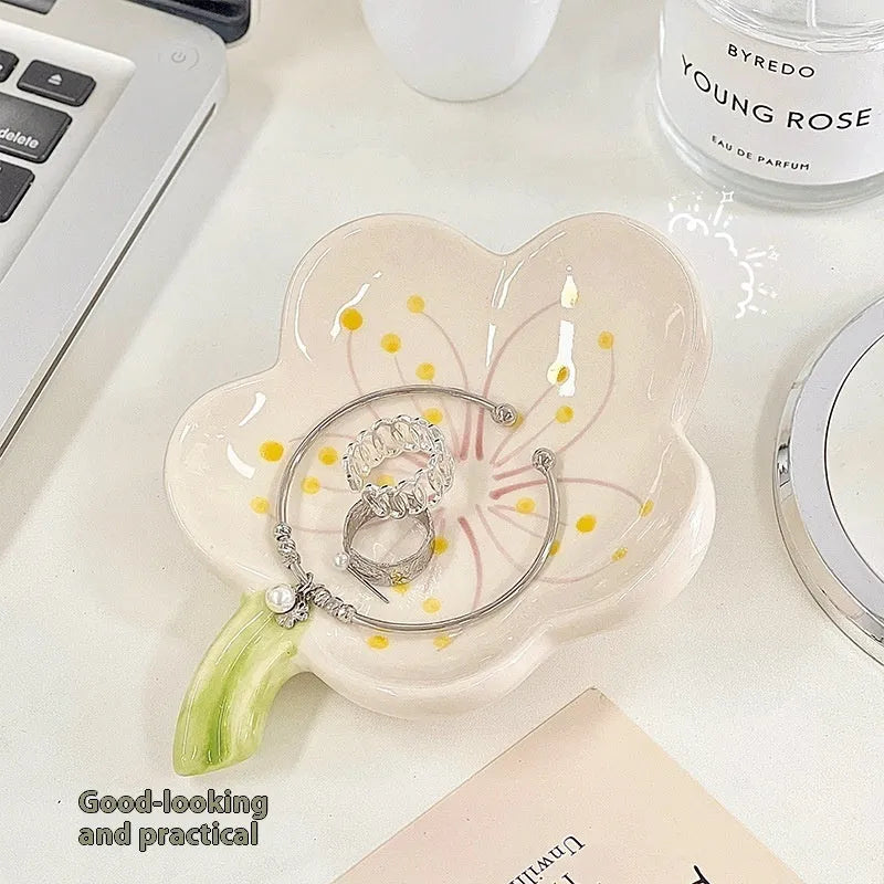 White porcelain decorative tray with integrated small night lamp, pink shell option available.