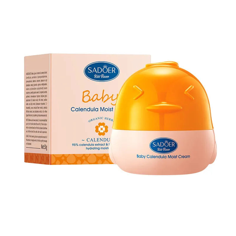 English Marigold Children's Moisturizing Facial Cream 50g in a white pot with green label