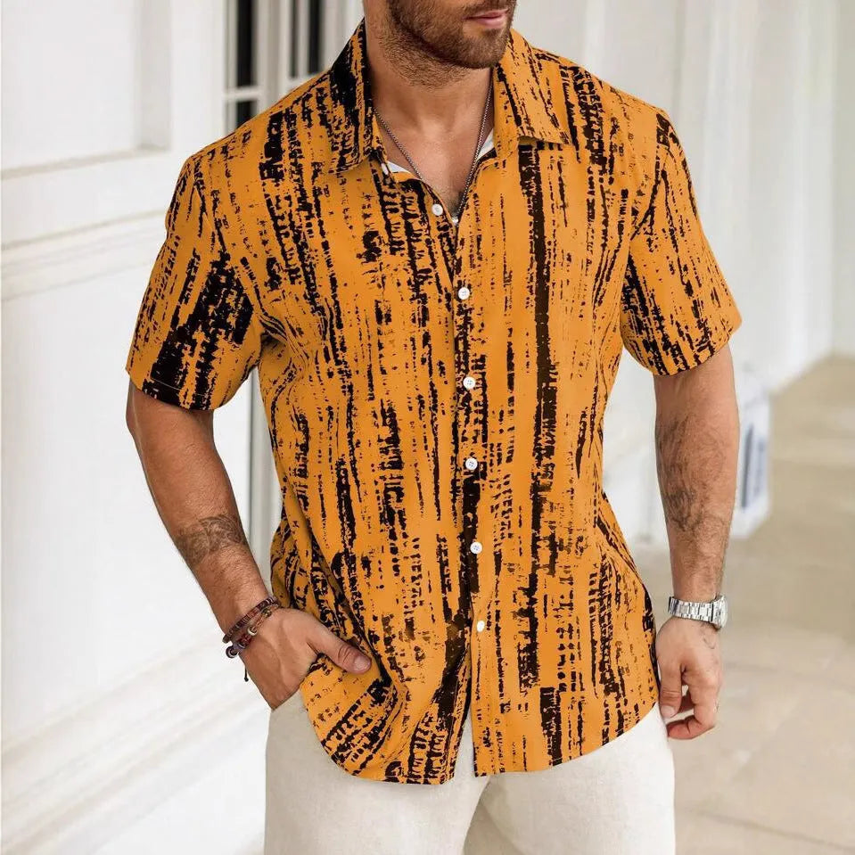 Men's striped short sleeve shirt in anti-wrinkle polyester fabric for summer casual wear
