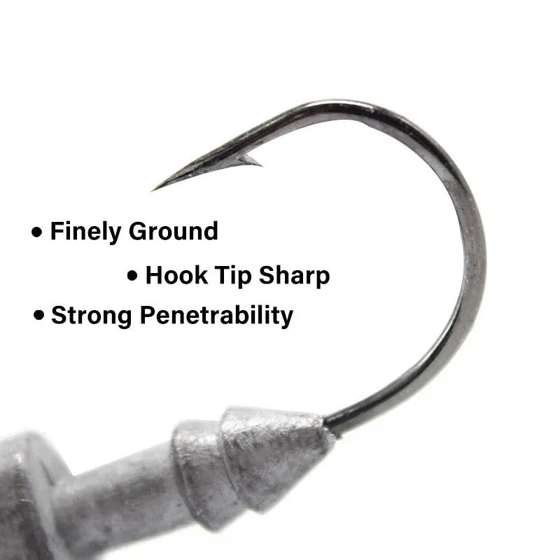 Beizheng Road yayu simulation lead head fishing hooks in blue, silver, yellow colours showing weight options.