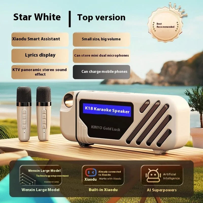 K18 Bluetooth speaker microphone set with lithium battery in Milky White lyrics edition