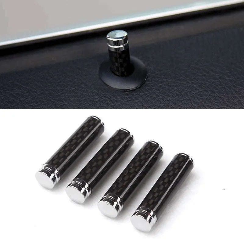 Set of four carbon fibre and metal composite car door lift covers for universal interior fitment.