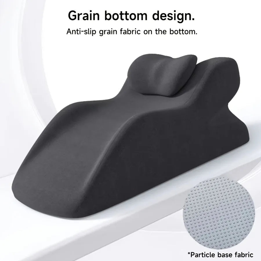 Stomach sleeper pillow for prone positioning shown in blue, dark grey, green, and light grey colour options.