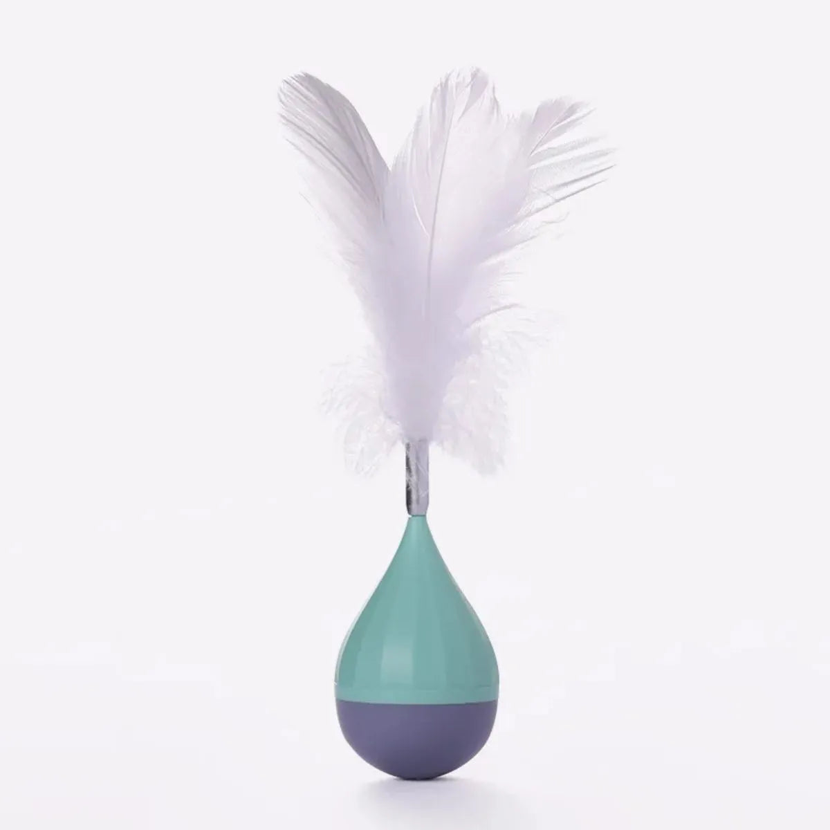 Green feather tumbler cat toy with self-healing stick, bite-resistant ball and goose feather attachments on aluminium shaft