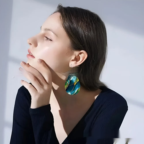 Acrylic flat branch knot drop earrings with printed personality patterns