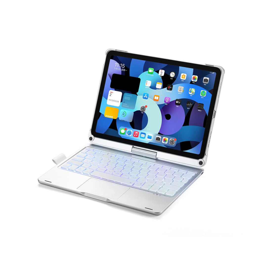 Miaocontrol 360-degree rotating Bluetooth keyboard for iPad tablets in silver colour