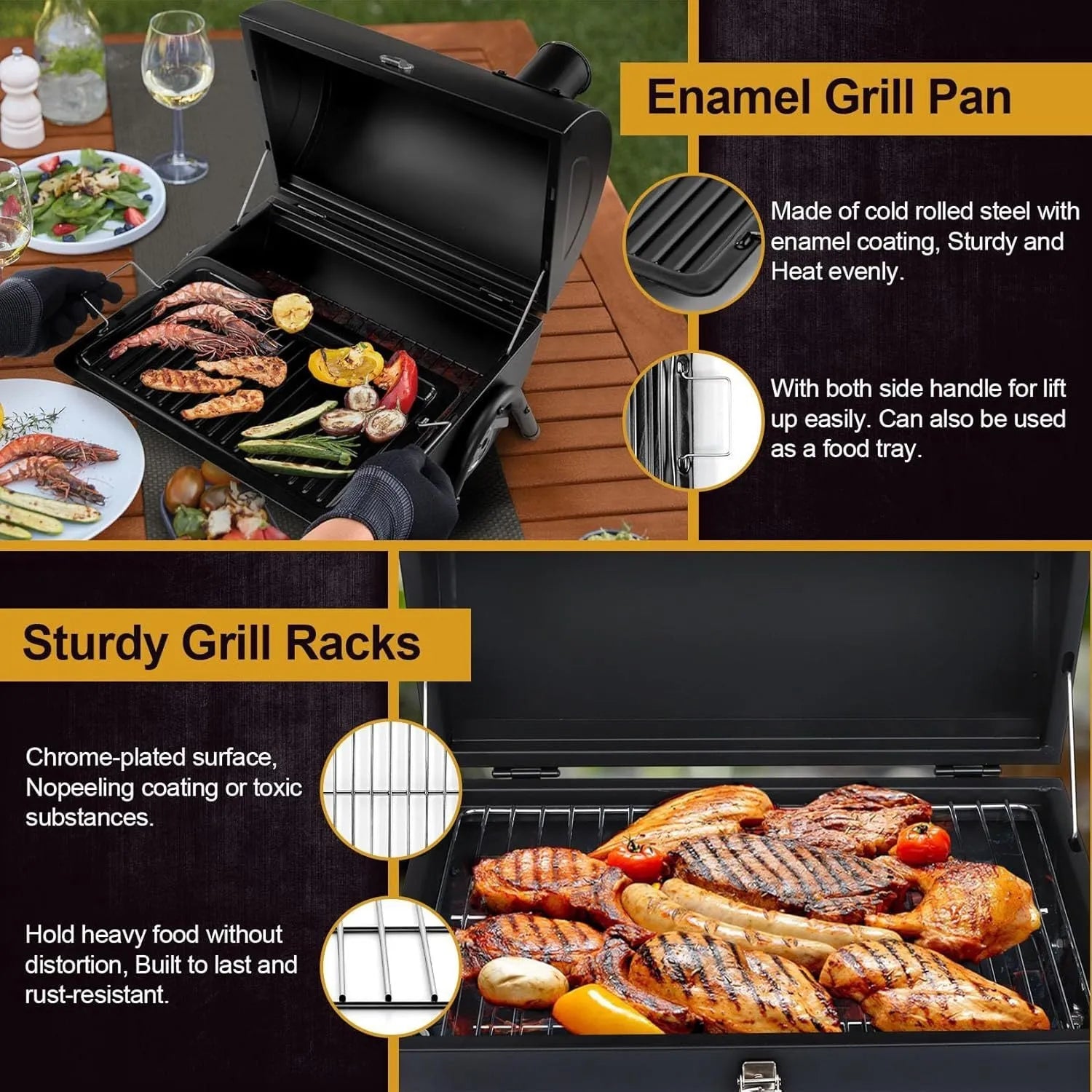 Small folding desktop charcoal barbecue smoking device with compact grill