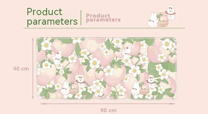 Large floral pattern mouse pad on a desk with keyboard and mouse, showing non-slip rubber base.