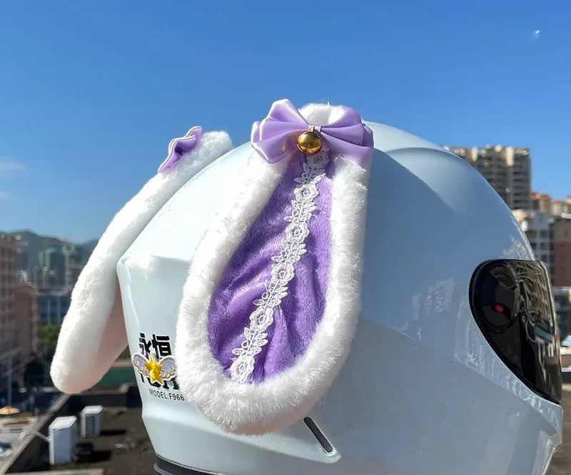 Carbon fibre rabbit ears motorcycle helmet decoration in various colours with bow accessories.
