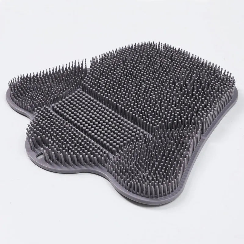 Blue silicone bath massage cushion mat for handheld back scrubbing, measuring 31cm by 32cm.