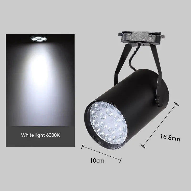 LED track spotlight with open-mounted slide design on black aluminium shell