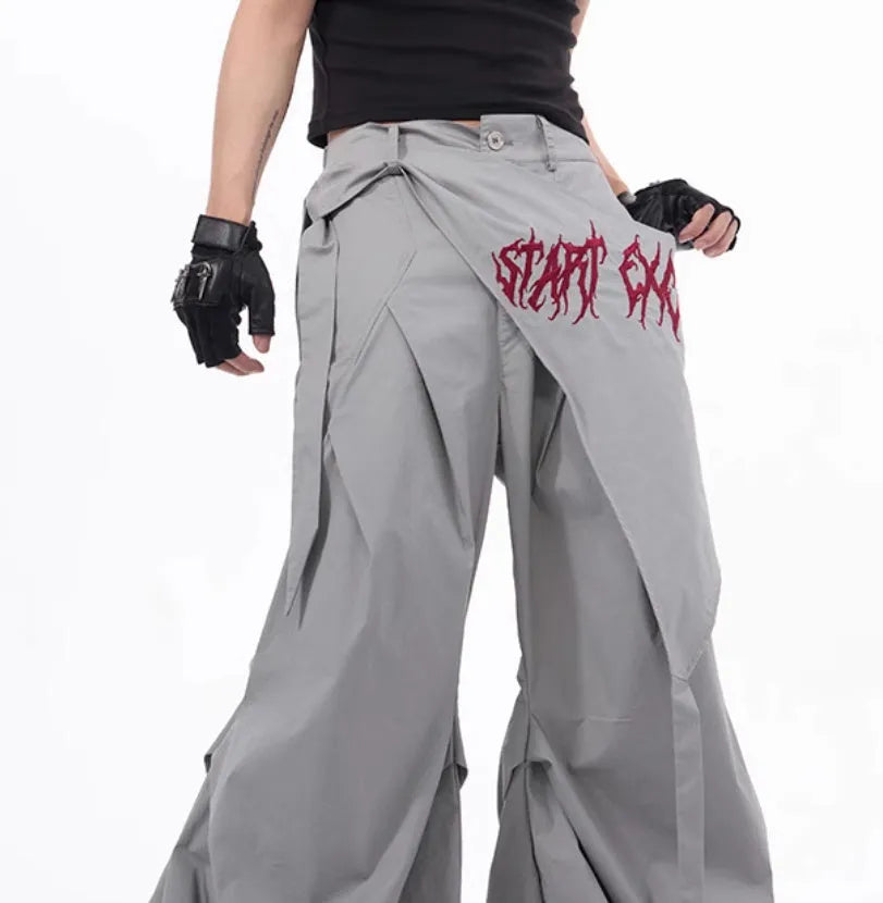Korean style wide-leg summer pants for boys in black or grey colour