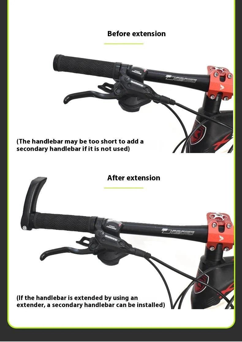 Pair of silver aluminium alloy folding bicycle handlebar extension rods showing extended and folded positions.