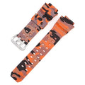 TPU resin watch strap in camouflage pattern with silver buckle, shown detached.