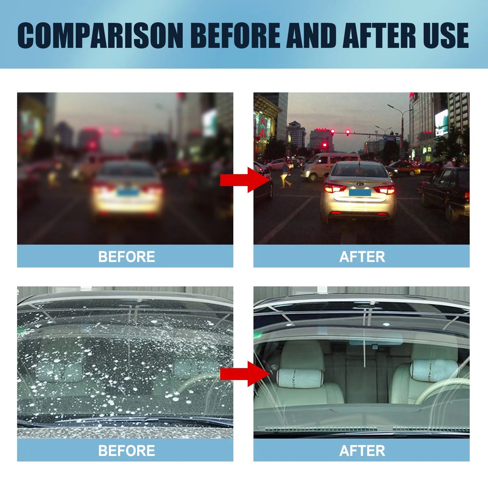 Blue car glass oil film remover tool with soft sponge applicator for windshield and window cleaning.