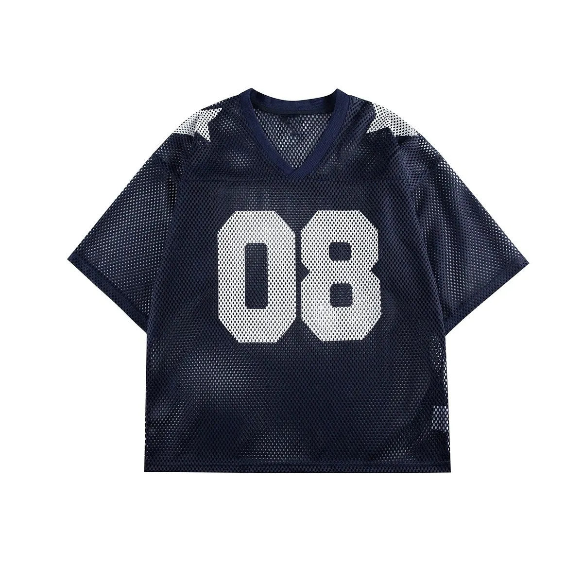 Black and navy blue half sleeve shirt with letter pattern in loose pullover style