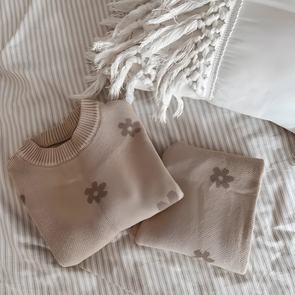Khaki cotton Korean style sweater suit set for children height 59cm to 100cm