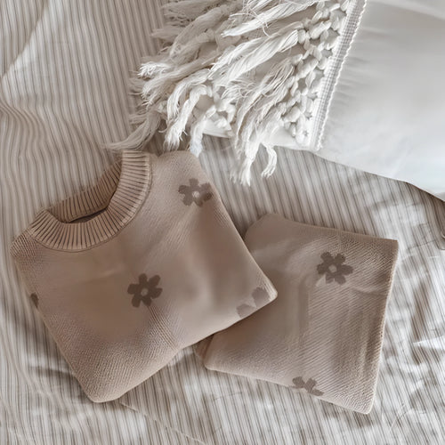 Khaki cotton Korean style sweater suit set for children height 59cm to 100cm
