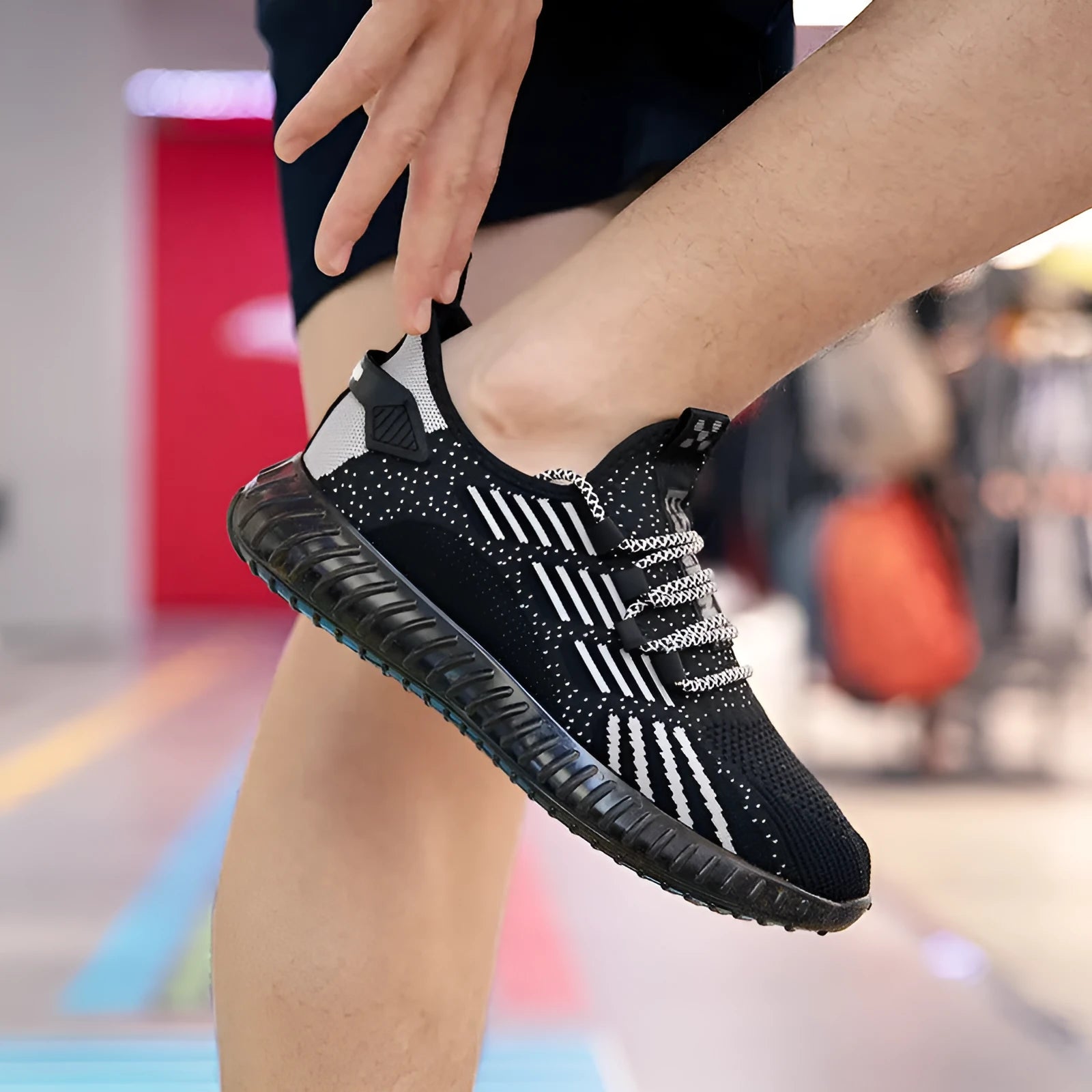 Men's breathable flying fabric sports shoes in white, black, or khaki with platform heel and round toe design