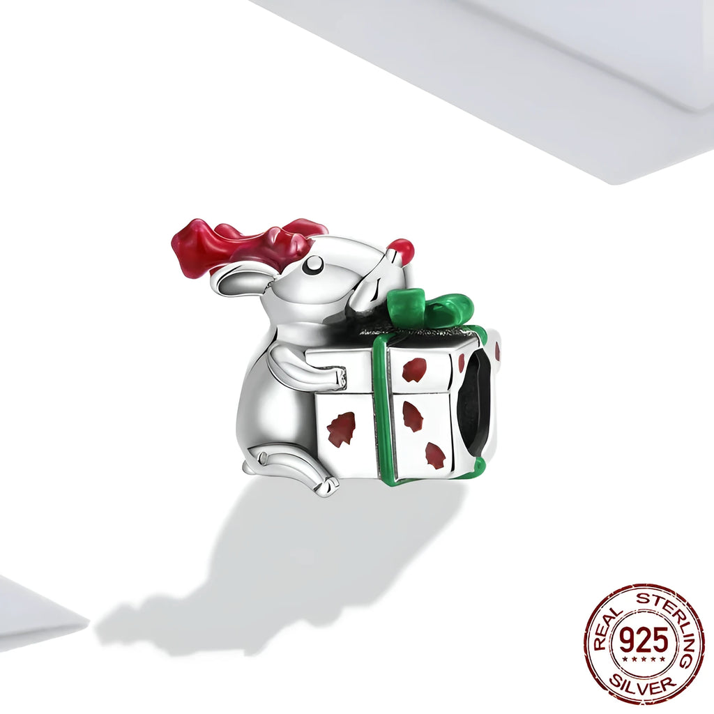 925 sterling silver reindeer bead with dripping oil finish, 1.1x1.4 cm, 0.45 cm aperture