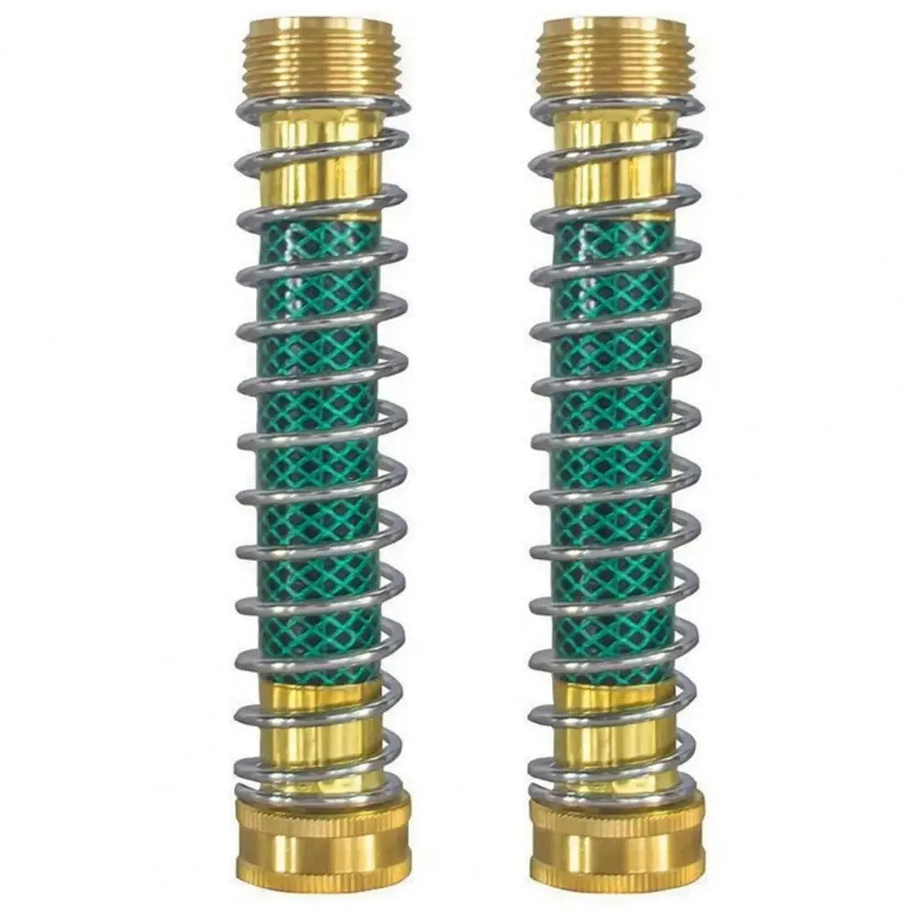 Brass spring hose connector for garden irrigation with spiral mechanism to prevent pipe wrinkles