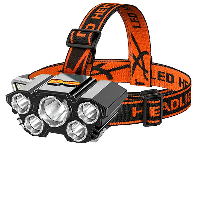Super bright 10W LED head-mounted miner's lamp with head strap, shown in light data cable colour.
