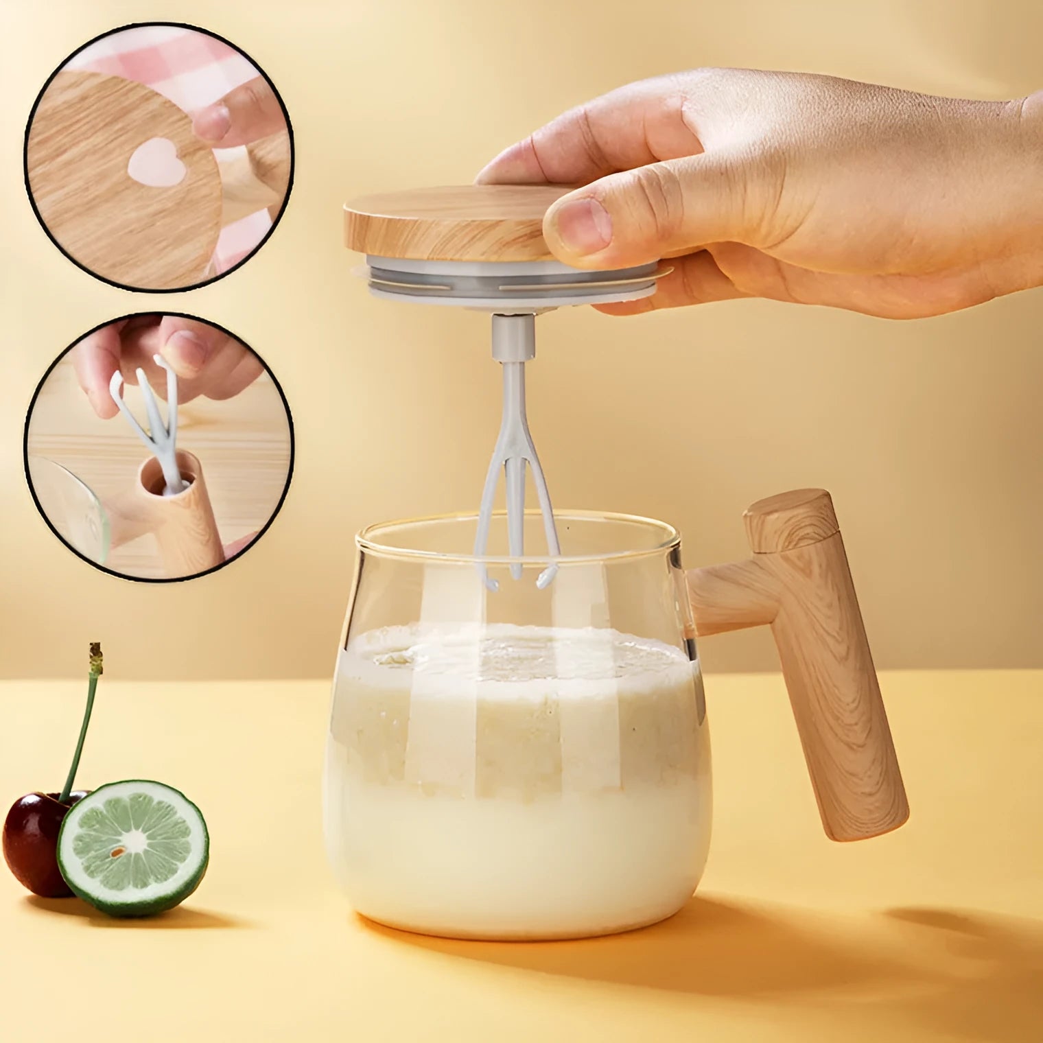 400ml clear borosilicate glass self stirring coffee mug with electric mixing base