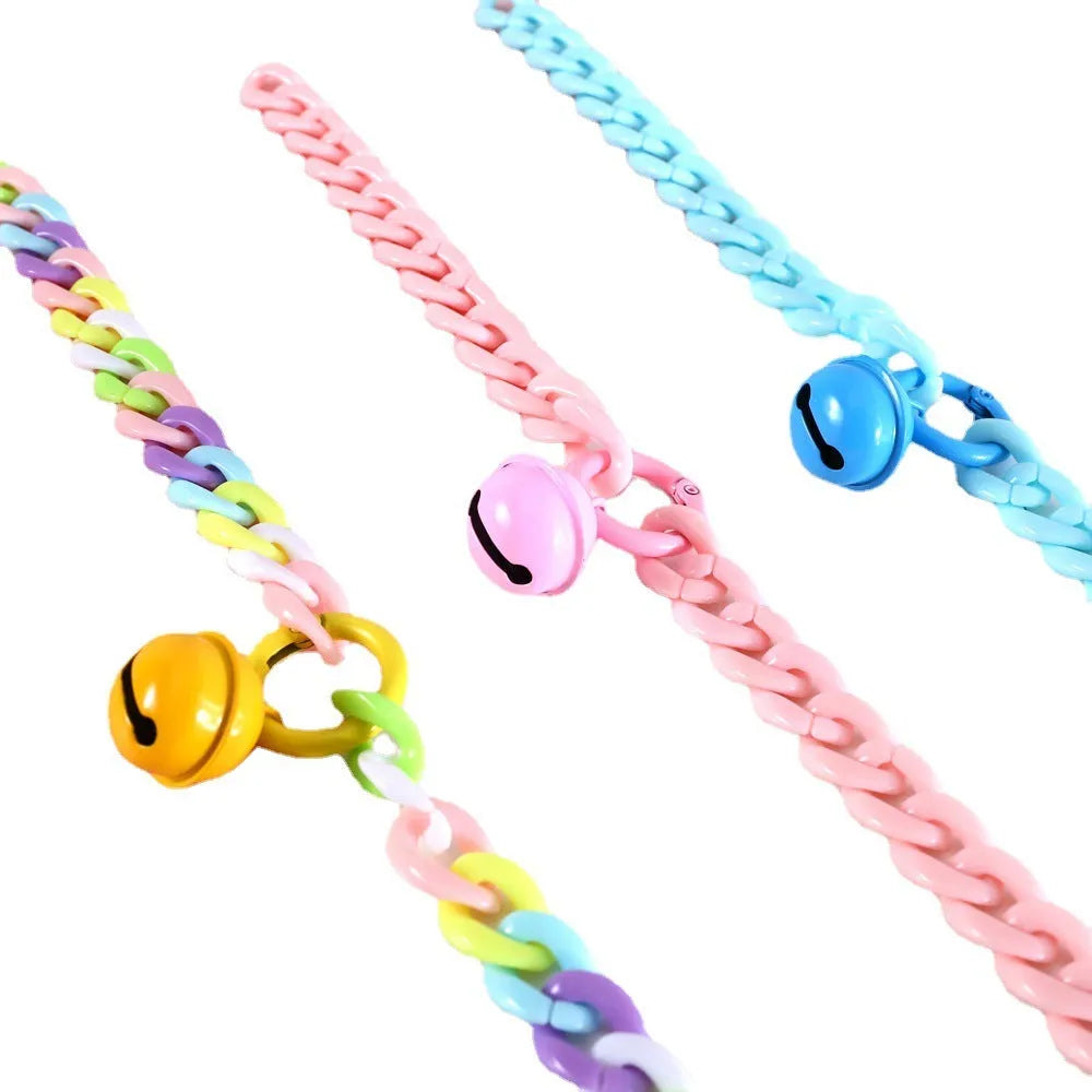 Macaron candy colour plastic chain pet collar for cats, dogs and rabbits with adjustable sizing