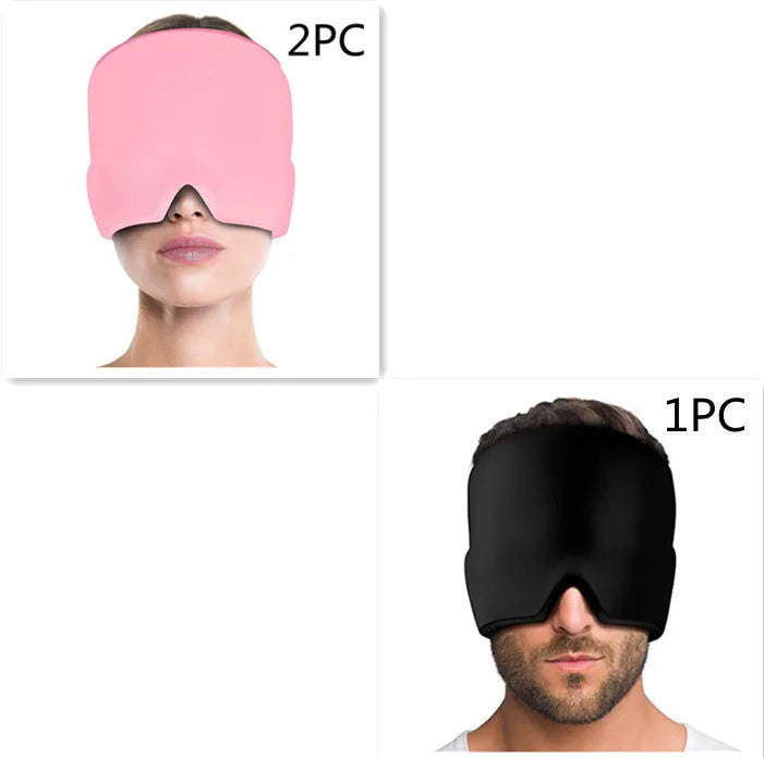 Black elastic gel cold compress eye mask for headache relief with measurements